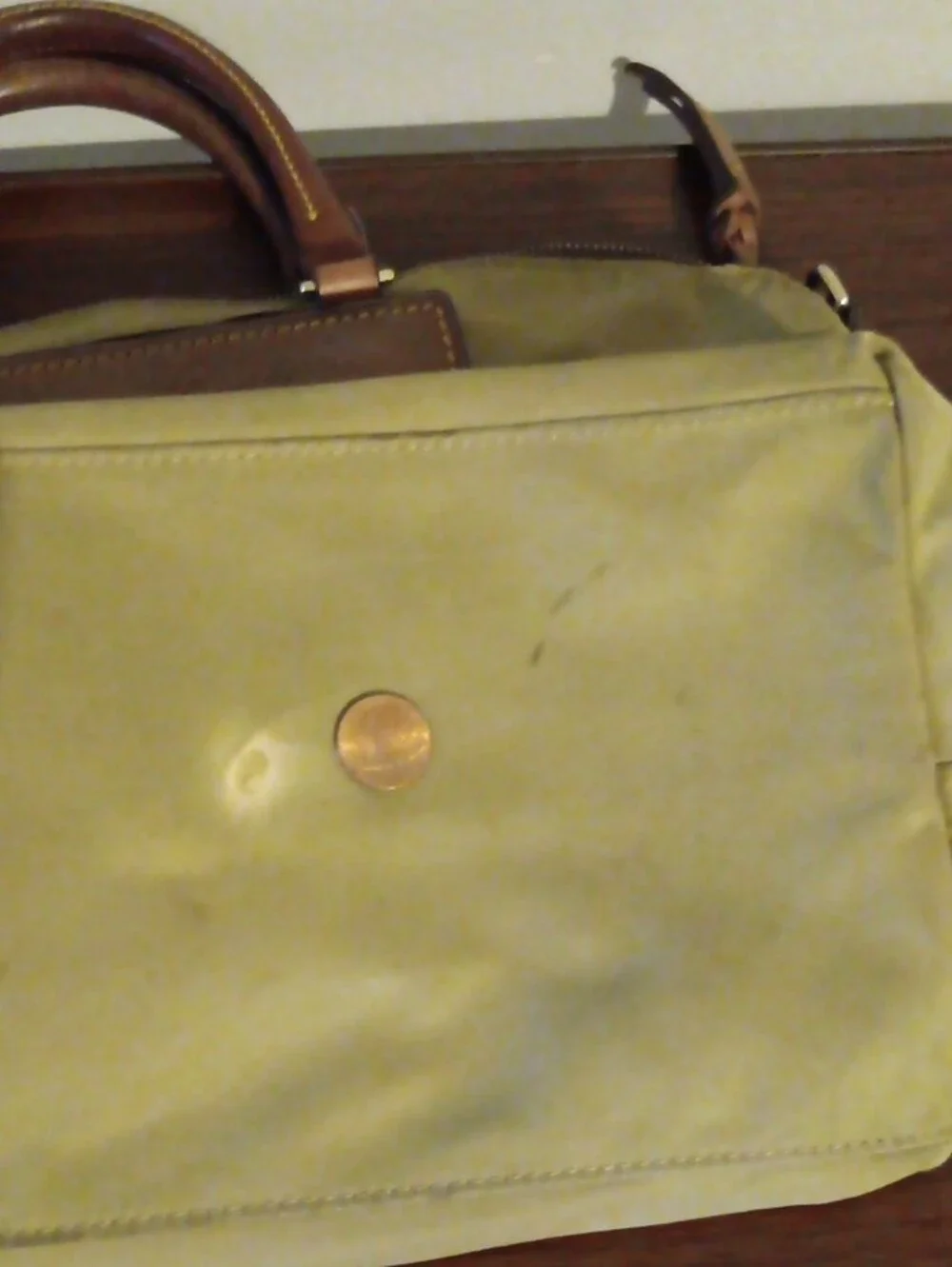Vintage 1975 Dooney & Bourke Olive Green Tote Bag with Brown Leather Trim